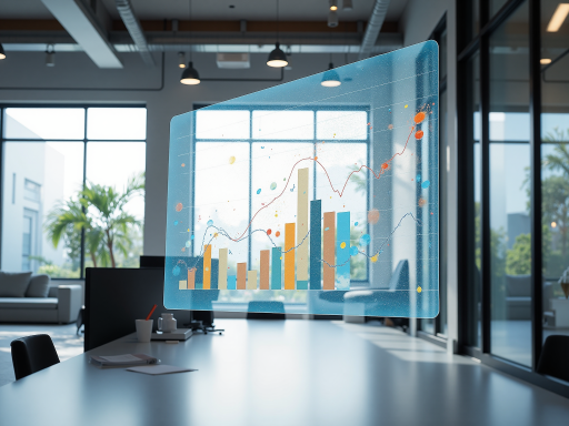 数据处理可视化界面，多个图表和数据流显示，蓝色主题界面，现代化办公环境背景