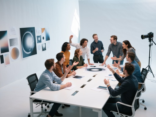 数字文创项目展示，虚拟现实界面，3D模型展示，现代化设计工作室环境，创意团队讨论场景